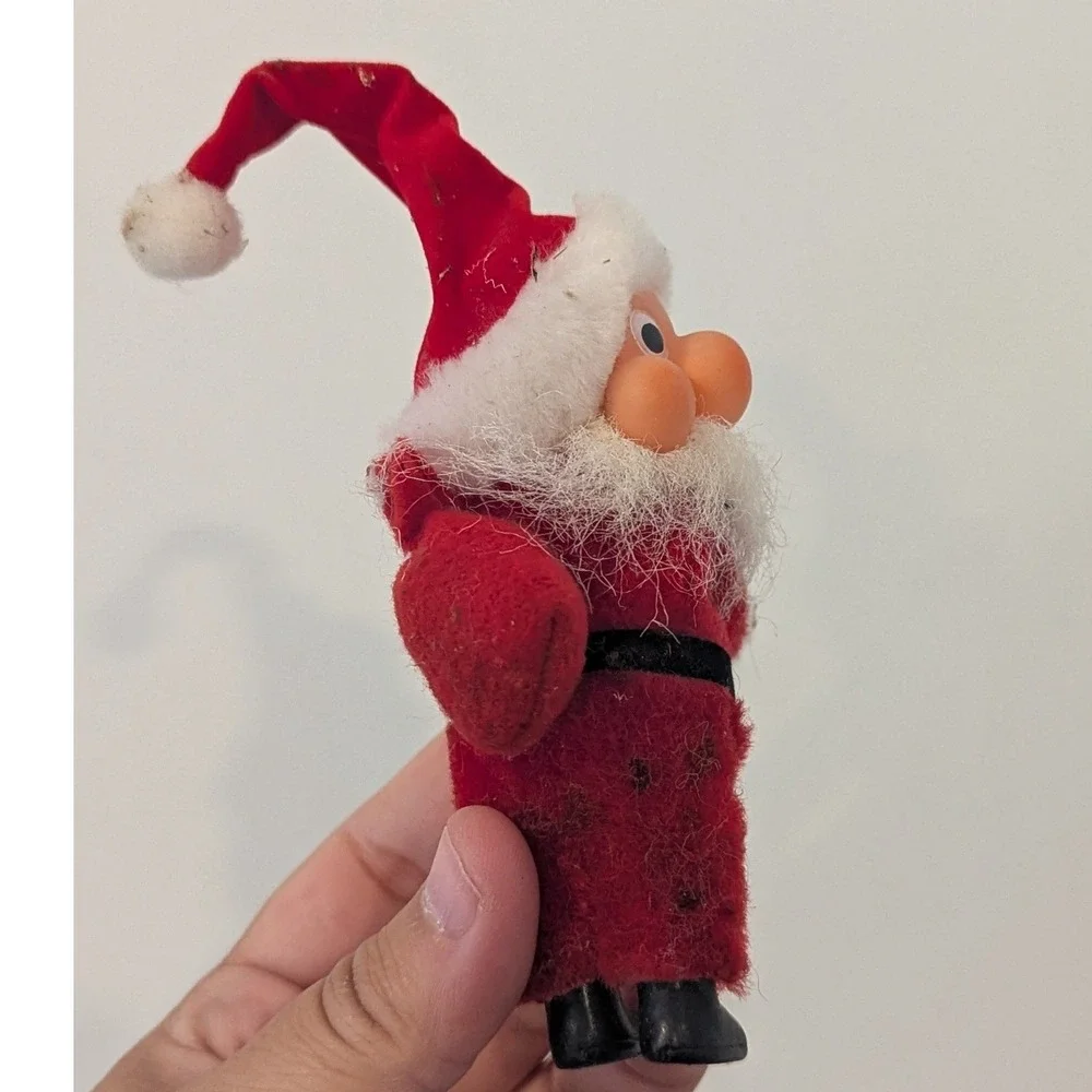 VTG Santa Claus Christmas Ornament/Decor Set of 2 Flocked Rubber Face Pinch